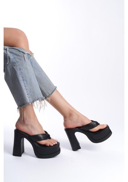 Kadın Geyala Siyah Parmak Arası (12 cm ) Platform Topuklu Terlik modelleri