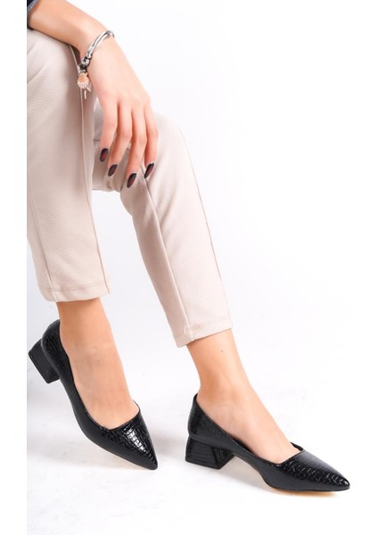 Kadın Timo Siyah Rugan 4 cm Topuklu Ayakkabı