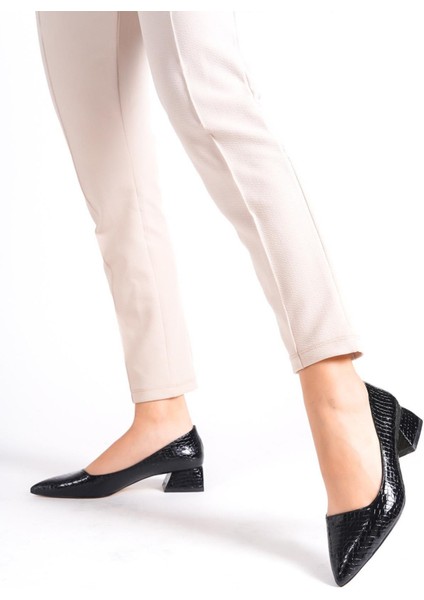 Kadın Timo Siyah Rugan 4 cm Topuklu Ayakkabı modelleri