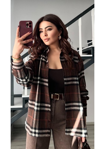 Kahve-Bej Yünlü Ekoseli Oduncu Gömlek