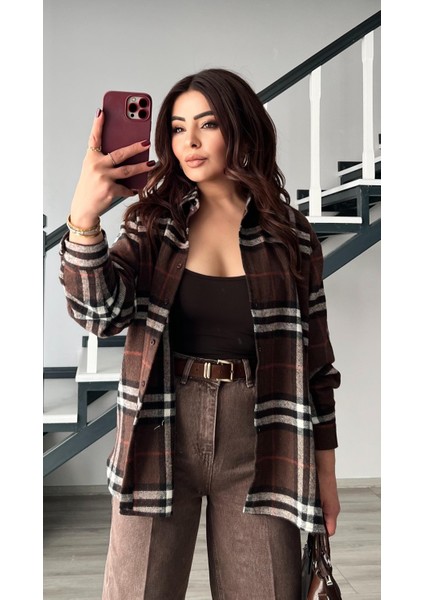 Kahve-Bej Yünlü Ekoseli Oduncu Gömlek fırsatları