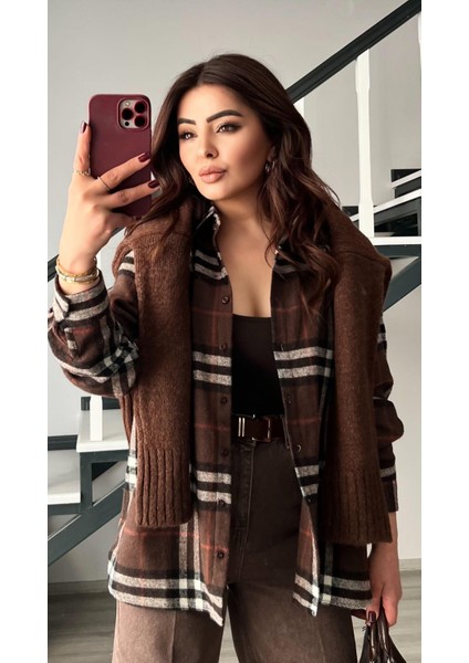 Kahve-Bej Yünlü Ekoseli Oduncu Gömlek indirimleri