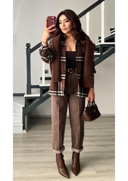 Kahve-Bej Yünlü Ekoseli Oduncu Gömlek