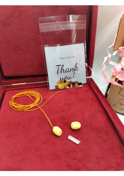 Kehribar Tamir Kiti Klips 100 cm Ip ve Kehribar Taneleri - Klips Limon Sarı Siyah -