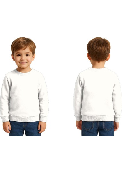 Unisex Düz Baskısız Çocuk Sweatshirt 3 Iplik Şardonlu Kumaş