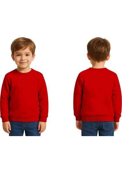 Unisex Düz Baskısız Çocuk Sweatshirt 3 Iplik Şardonlu Kumaş