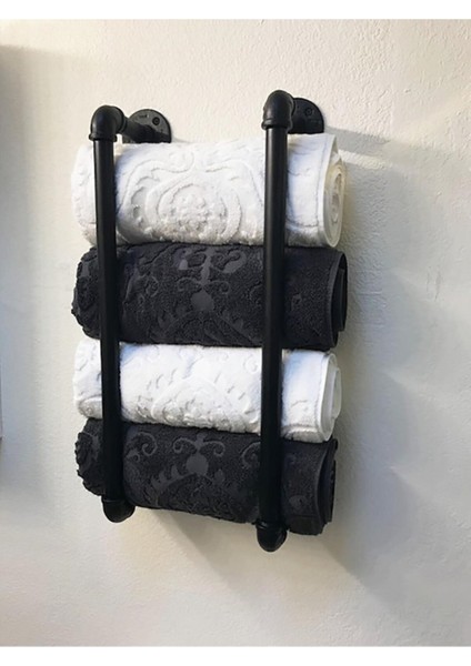 Şık Siyah Endüstriyel Su Borusu Ferforje Çoklu Havluluk Askısı