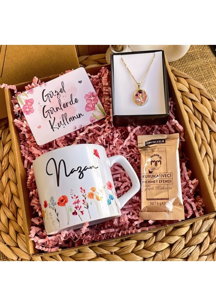 Bahar Temalı Kişiye Özel Kupa ve Çelik Kolye Hediye Seti