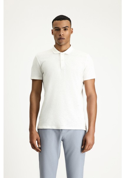 Polo Yaka Slim Fit Dar Kesim Keten Karışımlı Tişört fiyatları