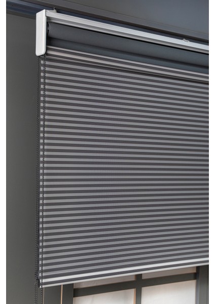 Bizden Perde Çift Mekanizmalı Antrasit Jaluzi Görünümlü Tül ve Stor Güneşlik Perdeler fırsatları