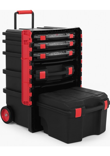 Tekerlekli 5 Katlı Taşınabilir 70 Litre Organizer Bölmeli Kulplu Kilitli Takım Çantası Alet Çanta indirimleri