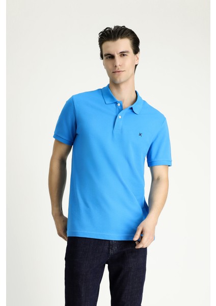 Slim Fit Dar Kesim Nakışlı Pamuk Polo Yaka Tişört