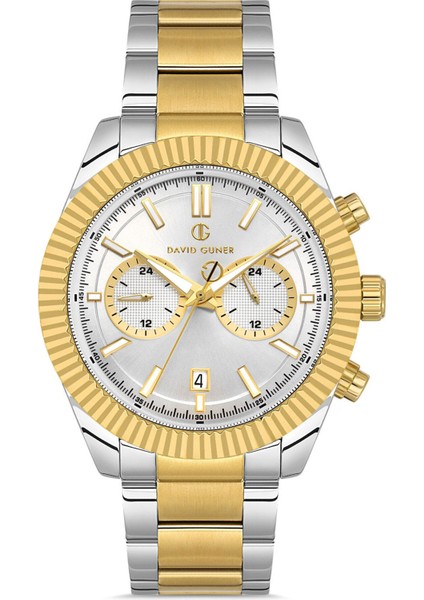 Davıd Guner Sarı Beyaz Kaplamalı Beyaz Kadranlı Erkek Kol Saati DG-8734GA-D1