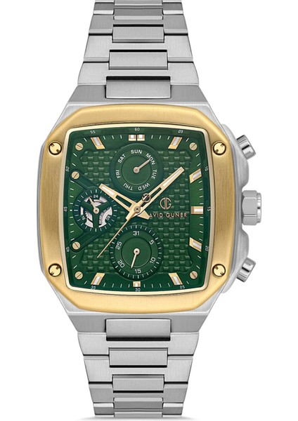 Davıd Guner Sarı Beyaz Kaplamalı Yeşil Kadranlı Erkek Kol Saati DG-8749GA-D10
