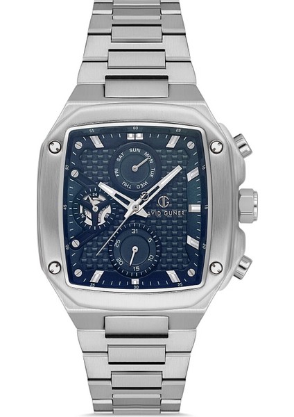 Davıd Guner Gümüş Kaplamalı Mavi Kadranlı Erkek Kol Saati DG-8749GA-A3
