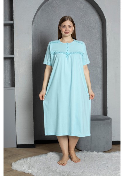 %100 Pamuklu Penye Kısa Kollu Büyük Beden Anne Geceliği 520