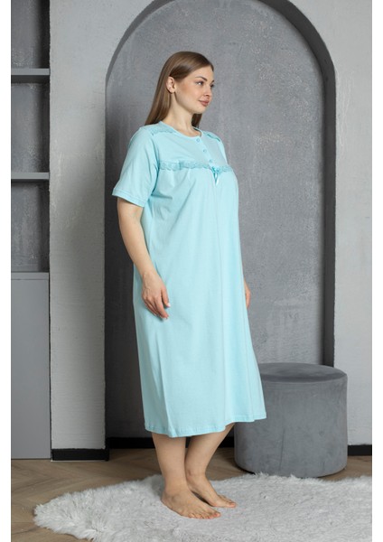 %100 Pamuklu Penye Kısa Kollu Büyük Beden Anne Geceliği 520 modelleri
