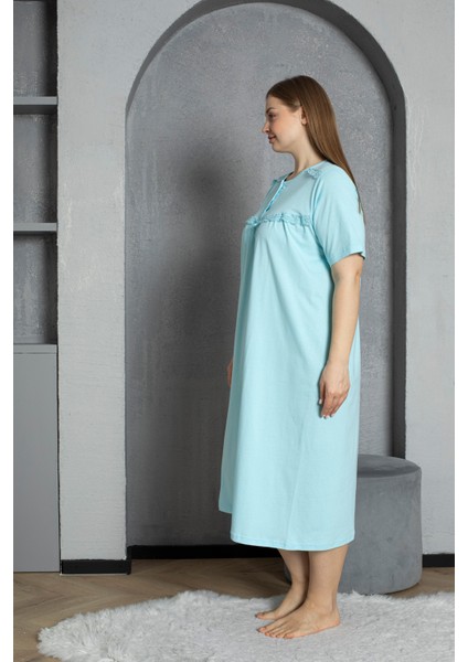 %100 Pamuklu Penye Kısa Kollu Büyük Beden Anne Geceliği 520 fırsatları