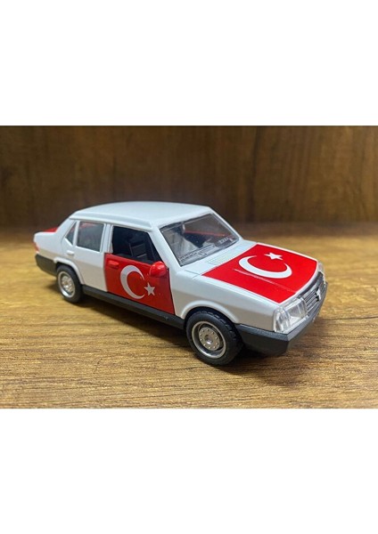 Efsane Tofaş Şahin Diecast Model Metal Araba Oyuncak Tofaş Şahin Araba Beyaz Ay Yıldızlı Bayraklı