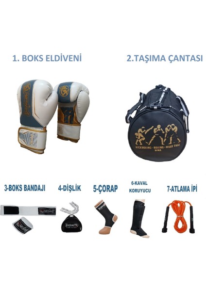 Kıck Boks Eldiveni Çantalı Antrenman Seti Boxing, Dragon Legacy Boks Eldiveni ve Ekipmanı Beyaz
