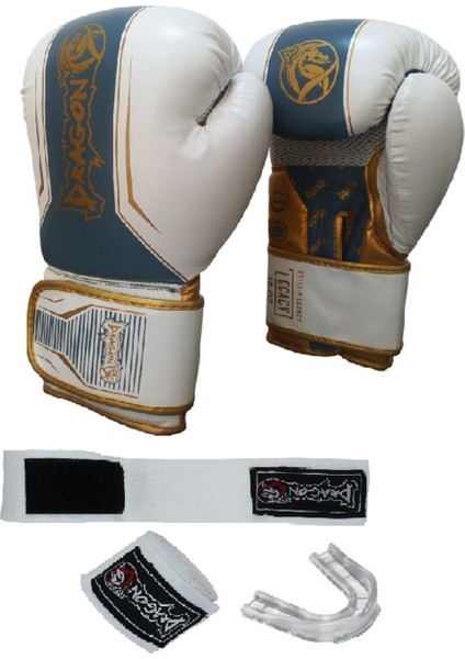 Legacy Kick Boks Eldiveni Boks Eldiveni Muaythai Müsabaka Antreman Eldiveni 3'li Set Beyaz Altın