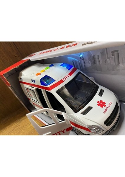 Oyuncak Ambulans Sesli Işıklı Büyük Ön Kapı ve Yan Kapısı Açılır Oyuncak Ambulans Araba 1:16 fırsatları