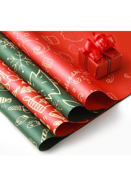 Yılbaşı Tasarımlı Çiçek Ambalaj Kağıdı, Hediye Paketleme Kağıdı, Kırmızı, 5 Adet - 58X58 cm fırsatları