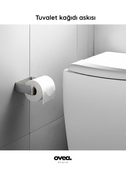 Paslanmaz Terlik ve Tuvalet Kağıdı Askılığı Seti, Gri, Yapışkanlı, 4 Parça indirimleri