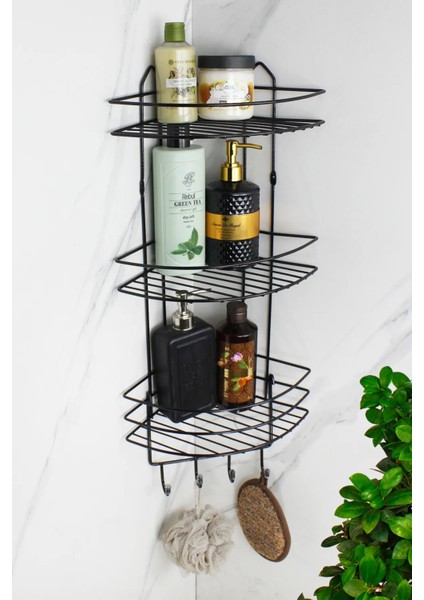 Siyah Paslanmaz Yapışkanlı Çok Katlı Duş Köşeliği, Şampuanlık ve Düzenleyici fiyatları