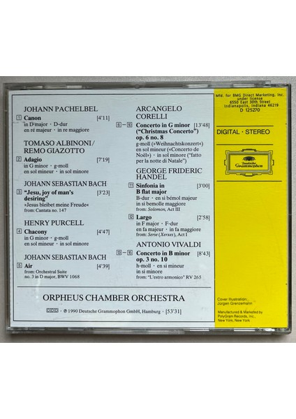 Albinoni Pachelbel Bach Handel Corelli Vivaldi Purcell Orpheus Chamber Orchestra Adagio Canon CD (Orijinal Dönem Baskı Cd) fiyatları