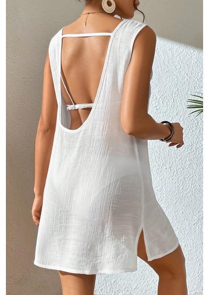 Kadın Beyaz Sırt Detaylı Yırtmaçlı Plaj Elbisesi Pareo – Şık, Rahat ve 4 Mevsim Kullanıma Uygun indirimleri