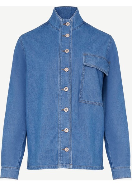 Cepli Yüksek Yaka Denim Gömlek
