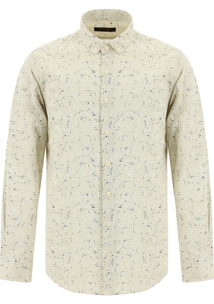 Uzun Kol Slim Fit Dar Kesim Spor Baskılı Keten Gömlek fırsatları