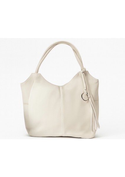 Paraşüt Kumaş Kadın Omuz Çantası – Frezya Model – Astarlı – Fermuarlı – 43X36X8 cm – Latte / Açık Krem / Siyah