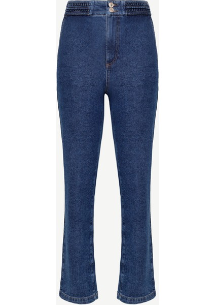 Nakış Detaylı Yüksek Bel Denim Pantolon