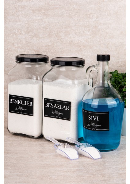 3'lü Sıvı Deterjanlık Set, Ölçekli, Renkli ve Beyaz, Cam Kavanoz ve Şişe, 3000ML ve 1500ML fiyatları