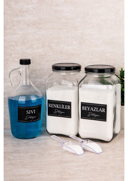 3'lü Sıvı Deterjanlık Set, Ölçekli, Renkli ve Beyaz, Cam Kavanoz ve Şişe, 3000ML ve 1500ML fırsatları