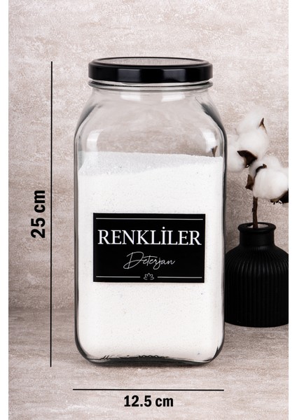 3'lü Sıvı Deterjanlık Set, Ölçekli, Renkli ve Beyaz, Cam Kavanoz ve Şişe, 3000ML ve 1500ML