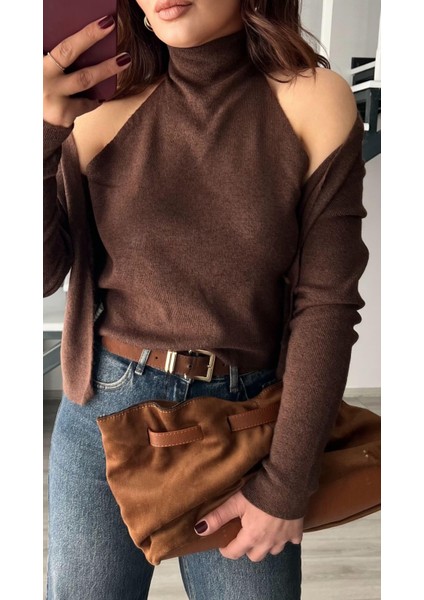 Acı Kahve Kendinden Balıkçı Yaka Detaylı Triko Hırka fiyatları