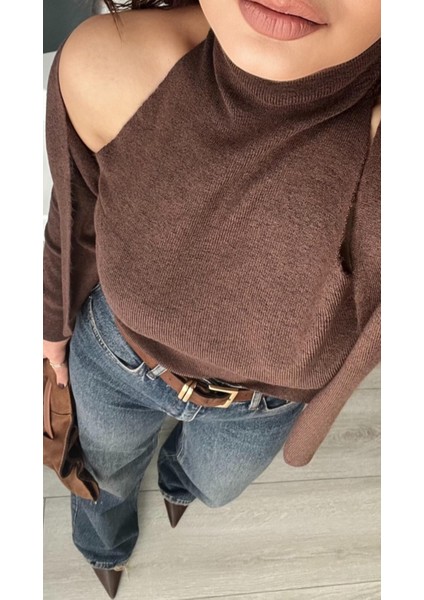 Acı Kahve Kendinden Balıkçı Yaka Detaylı Triko Hırka fırsatları