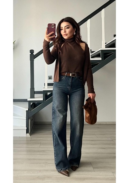 Acı Kahve Kendinden Balıkçı Yaka Detaylı Triko Hırka