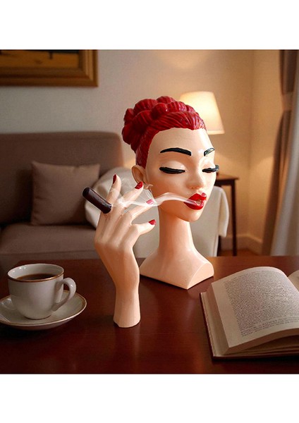 El Yapımı Kızıl Kadın Büst Geri Akış Tütsülük – Dekoratif Biblo ve Ev Aksesuarı