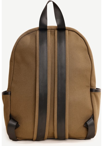 Deri Cep Detaylı Canvas Sırt Çantası