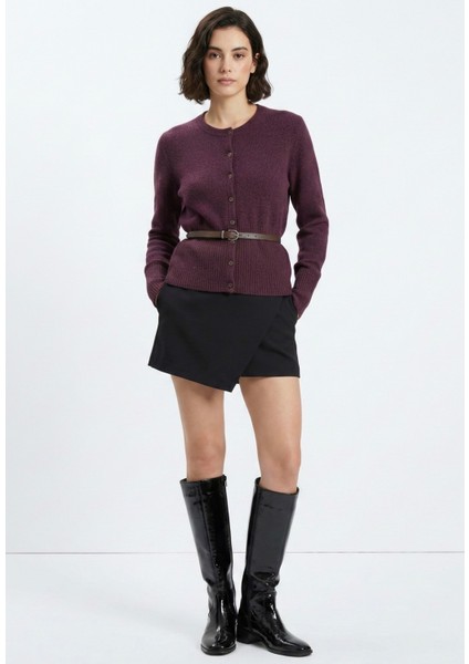 Kadın Düğmeli Kemer Detaylı Triko Kazak