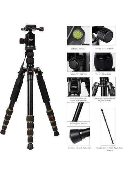 Z669 Magnezyum-Alüminyum Alaşımlı Tripod/monopod- Telefon Tutucu-Çanta ve Bluetooth Kumanda Ile