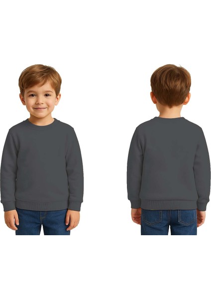 Unisex Düz Baskısız Çocuk Sweatshirt 3 Iplik Şardonlu Kumaş