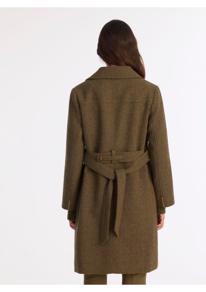 Dikiş Detaylı Kemerli Uzun Palto