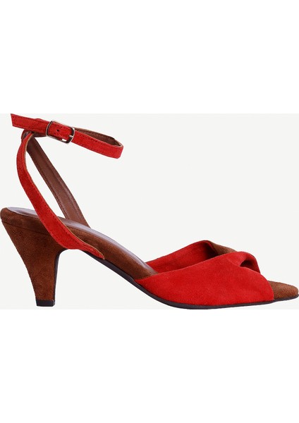 Çapraz Renk Detaylı Deri Topuklu Ayakkabı