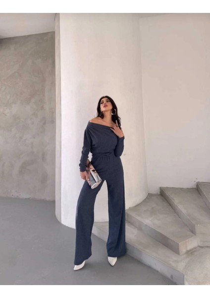 Kadın Alt-Üst Tek Omuzu Açık Modern Şık Pantolon-Bluz Takım