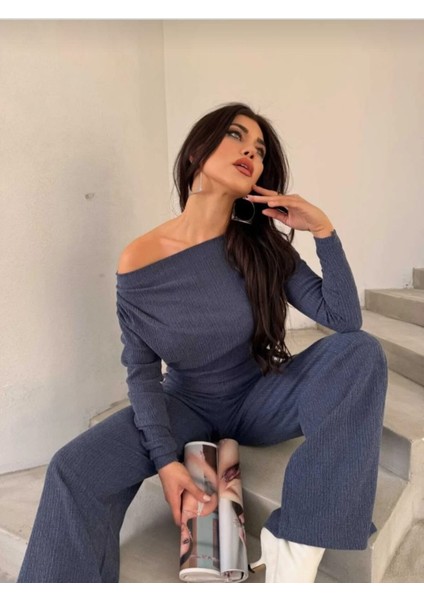 Kadın Alt-Üst Tek Omuzu Açık Modern Şık Pantolon-Bluz Takım modelleri
